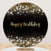Lofaris Gold Glitter And Diamonds Black Round Birthday Backdrop